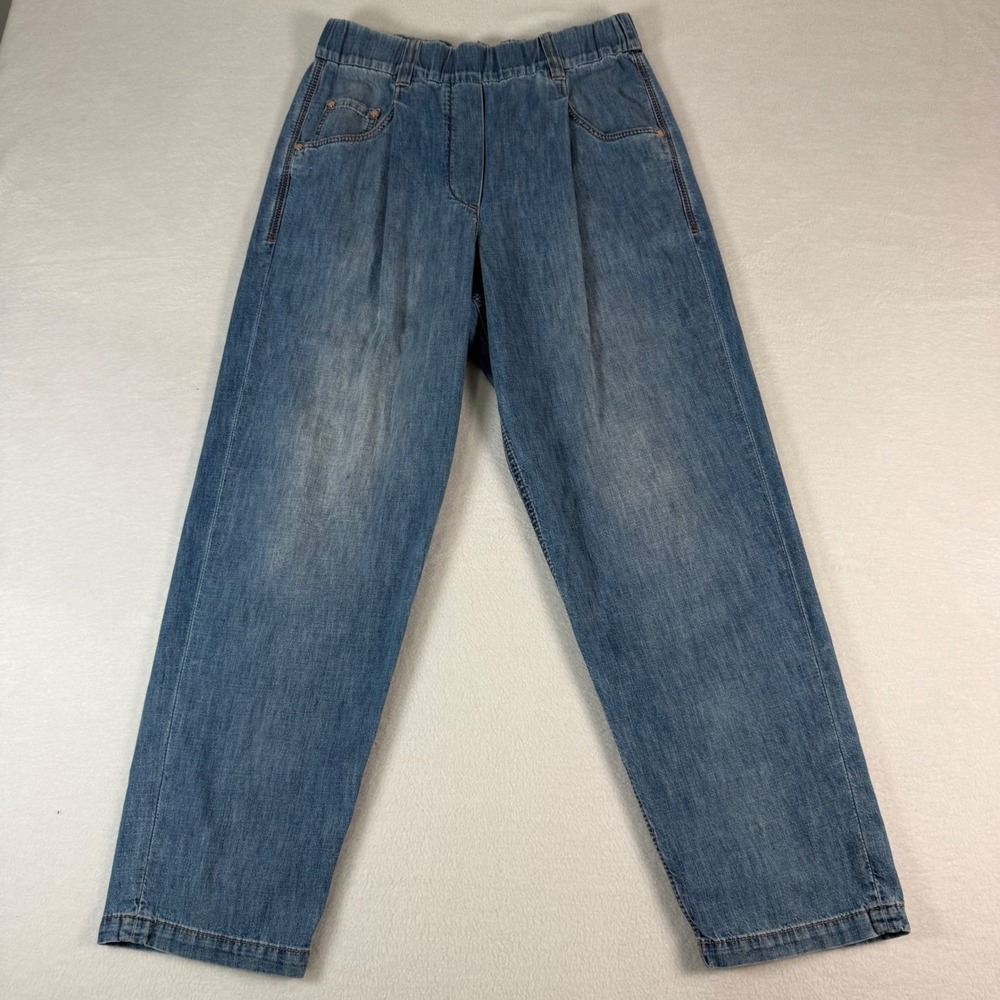 Brunello Cucinelli Jeans Tapered Womens 4 Blue Cotton Pleated Luxury Italy Denim